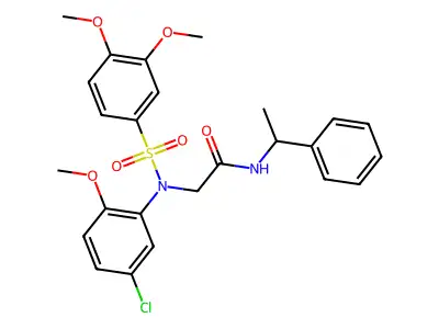 2-(5-chloro-N-(3,4-dimethoxyphenyl)sulfonyl-2-methoxyanilino)-N-(1-phenylethyl)acetamide structure