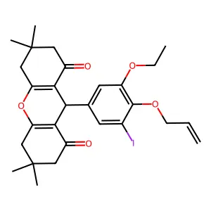 9-(3-ethoxy-5-iodo-4-prop-2-enoxyphenyl)-3,3,6,6-tetramethyl-4,5,7,9-tetrahydro-2H-xanthene-1,8-dione structure