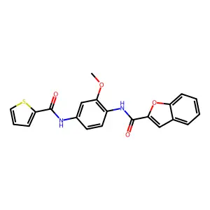 N-[2-methoxy-4-(thiophene-2-carbonylamino)phenyl]-1-benzofuran-2-carboxamide structure