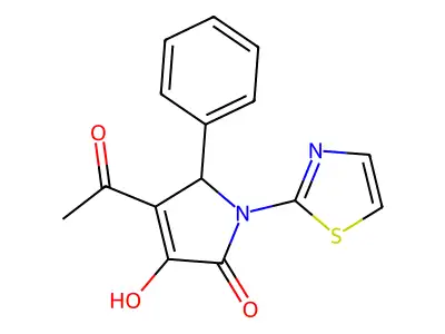 4-acetyl-3-hydroxy-5-phenyl-1-(1,3-thiazol-2-yl)-1,5-dihydro-2H-pyrrol-2-one structure