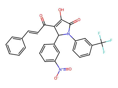 4-hydroxy-2-(3-nitrophenyl)-3-[(E)-3-phenylprop-2-enoyl]-1-[3-(trifluoromethyl)phenyl]-2H-pyrrol-5-one structure