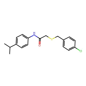 2-[(4-chlorophenyl)methylsulfanyl]-N-(4-propan-2-ylphenyl)acetamide structure