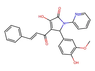 4-hydroxy-2-(4-hydroxy-3-methoxyphenyl)-3-[(E)-3-phenylprop-2-enoyl]-1-pyridin-2-yl-2H-pyrrol-5-one structure