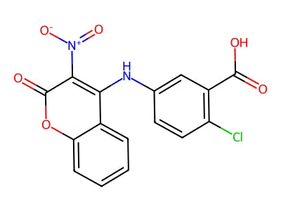 2-Chloro-5-[(3-nitro-2-oxochromen-4-yl)amino]benzoic acid structure