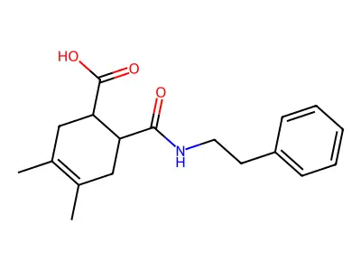 3,4-Dimethyl-6-{[(2-phenylethyl)amino]-carbonyl}cyclohex-3-ene-1-carboxylic acid structure