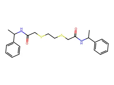2,2'-(ethane-1,2-diyldisulfanediyl)bis[N-(1-phenylethyl)acetamide] structure