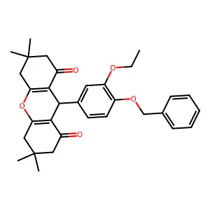 9-(3-ethoxy-4-phenylmethoxyphenyl)-3,3,6,6-tetramethyl-4,5,7,9-tetrahydro-2H-xanthene-1,8-dione structure