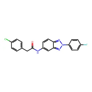 2-(4-chlorophenyl)-N-[2-(4-fluorophenyl)benzotriazol-5-yl]acetamide structure