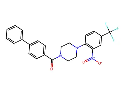 [4-[2-Nitro-4-(trifluoromethyl)phenyl]piperazin-1-yl]-(4-phenylphenyl)methanone structure
