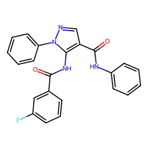 5-[(3-fluorobenzoyl)amino]-N,1-diphenylpyrazole-4-carboxamide structure