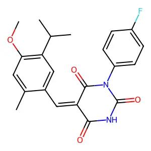 (5E)-1-(4-fluorophenyl)-5-[(4-methoxy-2-methyl-5-propan-2-ylphenyl)methylidene]-1,3-diazinane-2,4,6-trione structure