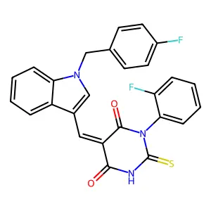 (5E)-1-(2-fluorophenyl)-5-[[1-[(4-fluorophenyl)methyl]indol-3-yl]methylidene]-2-sulfanylidene-1,3-diazinane-4,6-dione structure