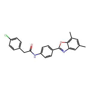 2-(4-chlorophenyl)-N-[4-(5,7-dimethyl-1,3-benzoxazol-2-yl)phenyl]acetamide structure