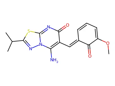 (6Z)-6-(2-hydroxy-3-methoxybenzylidene)-5-imino-2-(propan-2-yl)-5,6-dihydro-7H-[1,3,4]thiadiazolo[3,2-a]pyrimidin-7-one structure