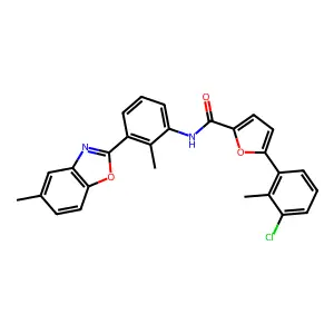 5-(3-chloro-2-methylphenyl)-N-[2-methyl-3-(5-methyl-1,3-benzoxazol-2-yl)phenyl]furan-2-carboxamide structure