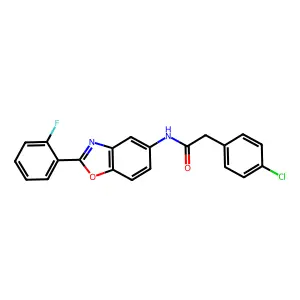 2-(4-chlorophenyl)-N-[2-(2-fluorophenyl)-1,3-benzoxazol-5-yl]acetamide structure
