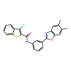 3-chloro-N-[3-(5,6-dimethyl-1,3-benzoxazol-2-yl)phenyl]-1-benzothiophene-2-carboxamide structure