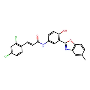 (E)-3-(2,4-dichlorophenyl)-N-(4-hydroxy-3-(5-methylbenzo[d]oxazol-2-yl)phenyl)acrylamide structure