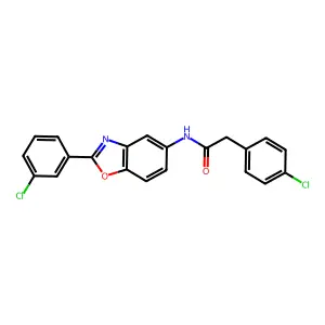 2-(4-chlorophenyl)-N-[2-(3-chlorophenyl)-1,3-benzoxazol-5-yl]acetamide structure