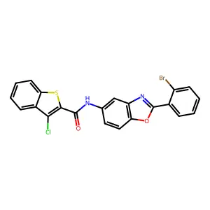 N-[2-(2-bromophenyl)-1,3-benzoxazol-5-yl]-3-chloro-1-benzothiophene-2-carboxamide structure