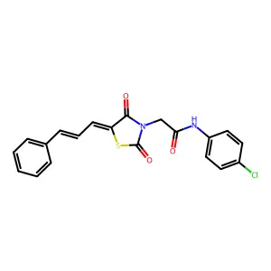 2-[5-((2E)-3-phenylprop-2-enylidene)-2,4-dioxo(1,3-thiazolidin-3-yl)]-N-(4-chl orophenyl)acetamide structure
