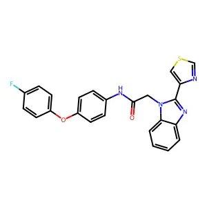 N-[4-(4-fluorophenoxy)phenyl]-2-[2-(1,3-thiazol-4-yl)benzimidazol-1-yl]acetamide structure