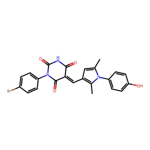 (5E)-1-(4-bromophenyl)-5-[[1-(4-hydroxyphenyl)-2,5-dimethylpyrrol-3-yl]methylidene]-1,3-diazinane-2,4,6-trione structure