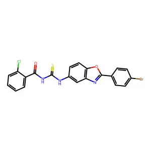 N-[[2-(4-bromophenyl)-1,3-benzoxazol-5-yl]carbamothioyl]-2-chlorobenzamide structure