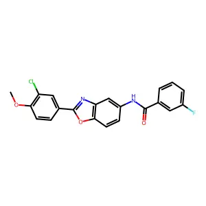 N-[2-(3-chloro-4-methoxyphenyl)-1,3-benzoxazol-5-yl]-3-fluorobenzamide structure