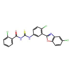 2-chloro-N-[[4-chloro-3-(5-chloro-1,3-benzoxazol-2-yl)phenyl]carbamothioyl]benzamide structure