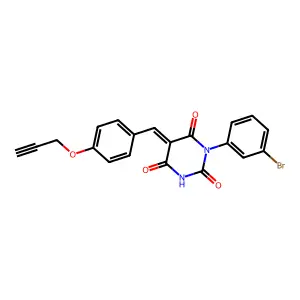 (5E)-1-(3-bromophenyl)-5-[(4-prop-2-ynoxyphenyl)methylidene]-1,3-diazinane-2,4,6-trione structure