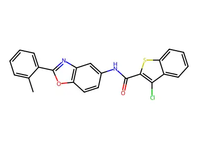 3-chloro-N-[2-(2-methylphenyl)-1,3-benzoxazol-5-yl]-1-benzothiophene-2-carboxamide structure