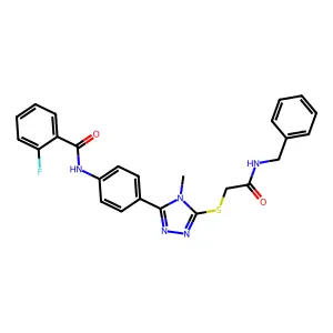 N-[4-[5-[2-(benzylamino)-2-oxoethyl]sulfanyl-4-methyl-1,2,4-triazol-3-yl]phenyl]-2-fluorobenzamide structure