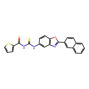 N-[(2-naphthalen-2-yl-1,3-benzoxazol-5-yl)carbamothioyl]thiophene-2-carboxamide structure