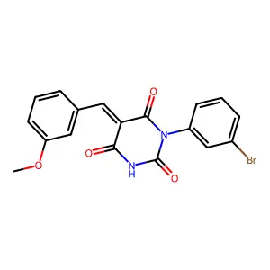 (5E)-1-(3-bromophenyl)-5-(3-methoxybenzylidene)pyrimidine-2,4,6(1H,3H,5H)-trione structure