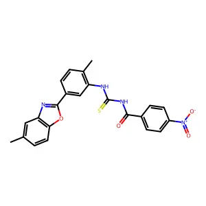 N-[[2-methyl-5-(5-methyl-1,3-benzoxazol-2-yl)phenyl]carbamothioyl]-4-nitrobenzamide structure