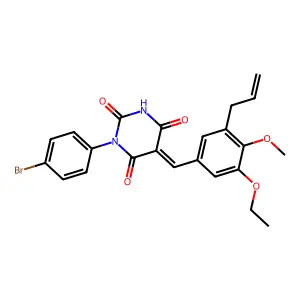 (5E)-1-(4-bromophenyl)-5-[(3-ethoxy-4-methoxy-5-prop-2-enylphenyl)methylidene]-1,3-diazinane-2,4,6-trione structure