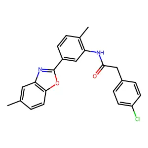 2-(4-chlorophenyl)-N-[2-methyl-5-(5-methyl-1,3-benzoxazol-2-yl)phenyl]acetamide structure