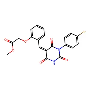 methyl (2-{(E)-[1-(4-bromophenyl)-2,4,6-trioxotetrahydropyrimidin-5(2H)-ylidene]methyl}phenoxy)acetate structure