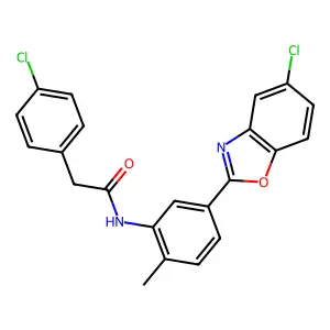 N-[5-(5-chloro-1,3-benzoxazol-2-yl)-2-methylphenyl]-2-(4-chlorophenyl)acetamide structure