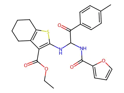 ETHYL 2-{[1-(FURAN-2-YLFORMAMIDO)-2-(4-METHYLPHENYL)-2-OXOETHYL]AMINO}-4,5,6,7-TETRAHYDRO-1-BENZOTHIOPHENE-3-CARBOXYLATE structure