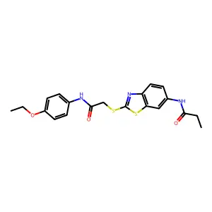 N-[2-[2-(4-ethoxyanilino)-2-oxoethyl]sulfanyl-1,3-benzothiazol-6-yl]propanamide structure