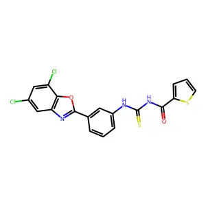 N-[[3-(5,7-dichloro-1,3-benzoxazol-2-yl)phenyl]carbamothioyl]thiophene-2-carboxamide structure