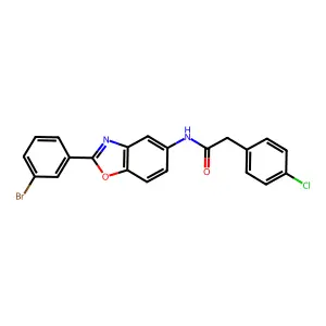 N-[2-(3-bromophenyl)-1,3-benzoxazol-5-yl]-2-(4-chlorophenyl)acetamide structure