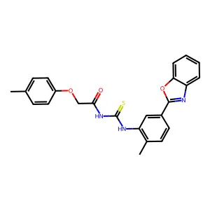N-[[5-(1,3-benzoxazol-2-yl)-2-methylphenyl]carbamothioyl]-2-(4-methylphenoxy)acetamide structure