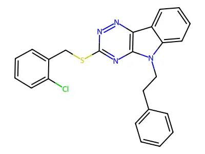 3-[(2-chlorobenzyl)sulfanyl]-5-(2-phenylethyl)-5H-[1,2,4]triazino[5,6-b]indole structure