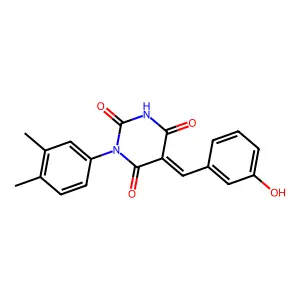 (5E)-1-(3,4-dimethylphenyl)-5-(3-hydroxybenzylidene)pyrimidine-2,4,6(1H,3H,5H)-trione structure