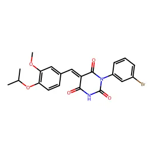(5E)-1-(3-bromophenyl)-5-[(3-methoxy-4-propan-2-yloxyphenyl)methylidene]-1,3-diazinane-2,4,6-trione structure