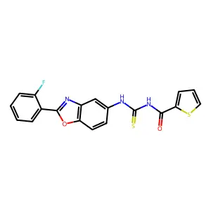 N-[[2-(2-fluorophenyl)-1,3-benzoxazol-5-yl]carbamothioyl]thiophene-2-carboxamide structure