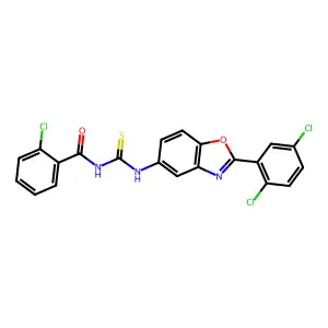 2-chloro-N-[[2-(2,5-dichlorophenyl)-1,3-benzoxazol-5-yl]carbamothioyl]benzamide structure
